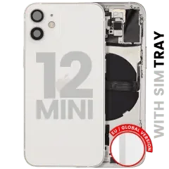 Baksida med smådelar för iPhone 12 Mini (EU / Global version) (Begagnad OEM-del: Klass C) (Vit)
