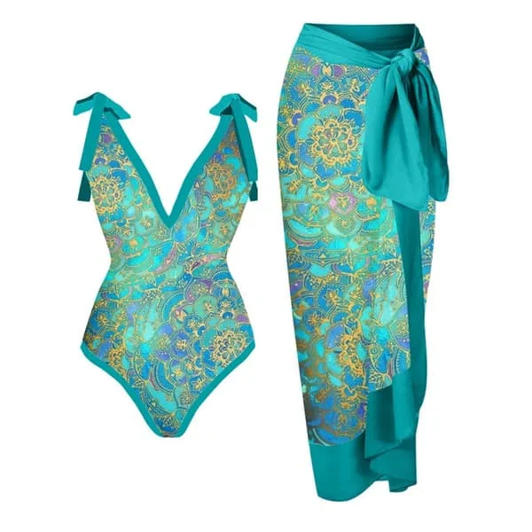 2026 Kvinnor Baddräkt Bikini Baddräkt Topp Klänning Set Blomstermönster Dam Baddräkt Tvådelad Kostym Mode Dam Baddräkter