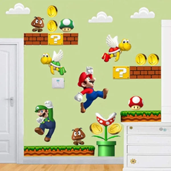 Super Mario Bygg en scene Vinyl Veggdekor - Veggdekor Soverom Barnerom - Avtakbar Skrell og Fest 4 deler