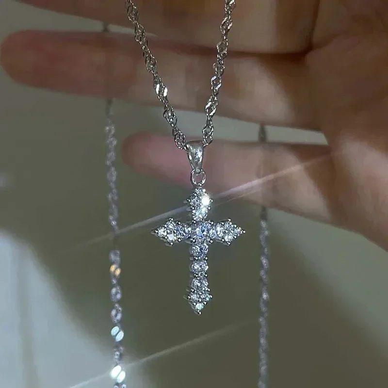AliExpress - Glanzende Kristallen Zirkoon Kruis Hanger Ketting voor Vrouwen Meisjes Punk Zilver Kleur Dunne Ketting Partij Sieraden Verjaardagscadeau