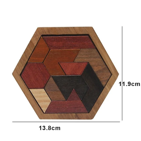 Hexagon Tangram Pussel Träpussel för Barn Vuxna Utmanande Pussel Trä Hjärngympa Spel Pussel(Typ B)