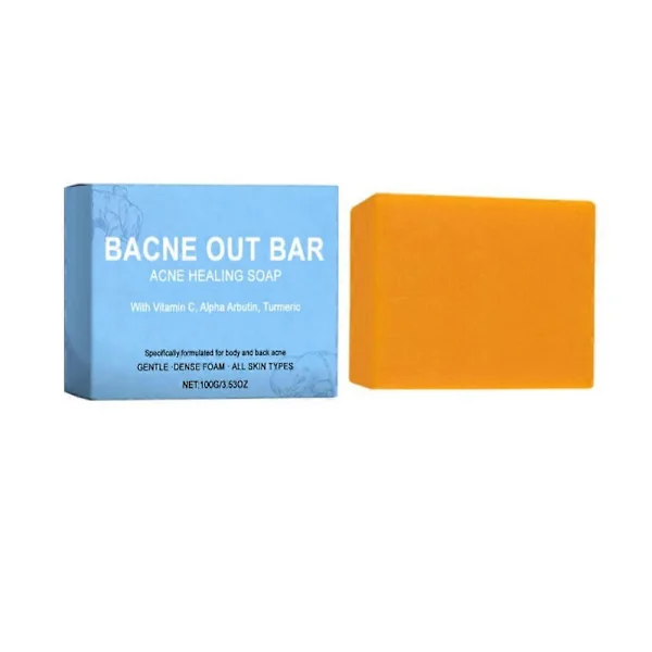 1-3X Bacne Out Bar, Akne-läkande tvål med gurkmeja, C-vitamin och alfa-arbutin, Naturlig exfolierande rengöring för ansikte och kropp, alla hudtyper
