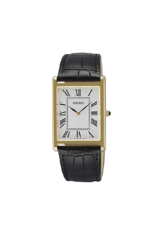 Seiko Herr Vit/guld, Läderband - Swr104p1 Klockor 27 mm