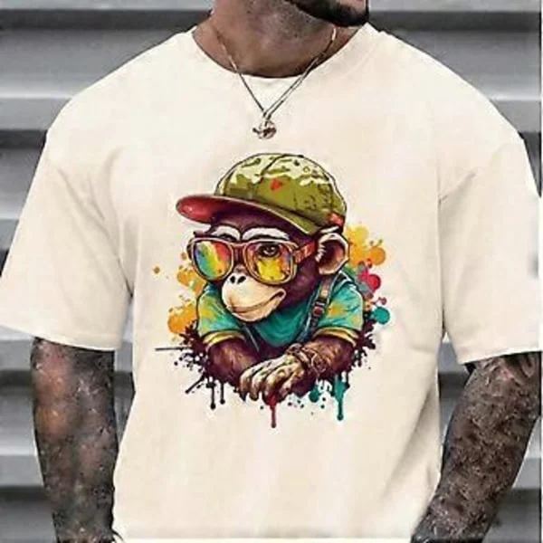 Ny Sommer Herre Mote T-skjorte Kreativ Tegneserie Dyr Ape Trykt Herre T-skjorte Topp (8XL beige)