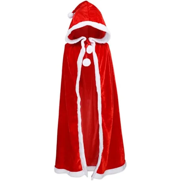 Christmas Velvet Shawl Cape Cloak Mrs. Santa Claus Cape Coat Halloween Costume Red With Hood 120cm/47" Hooded 120cm/47"