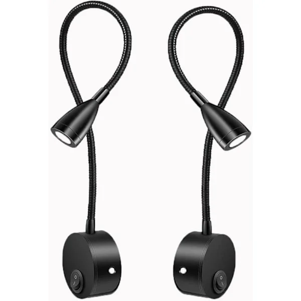 Bedside Lamp Wall Lamp Reading Lamp LED Gooseneck Lamp 3W, 3000K Warm White Reading Lamp Black 2-pack