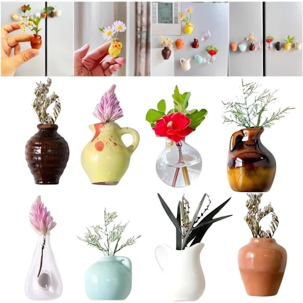 8 st Mini Vas Magneter Söta Mini Keramiska Magneter för Kylskåp 3D Keramisk Blomvas Roliga Kylskåpstillbehör Kök Kontorsdekoration 8 st
