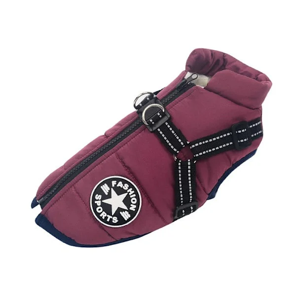 Warm Waterproof Jacket with Harness for Dog Winter Comfortable Cotton Clothes Padded Vest for Small and Medium Dogs Purple-FX- Purple L