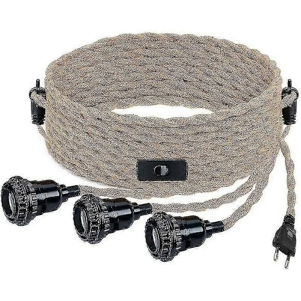 DIY Hængende Lampe Med Hamptov, Tekstilkabel, 3e27 Med Afbryder Og Stik, Retro Lampe 9 Meter Kabel, Lampe Til Spisebord, Cafe, Li