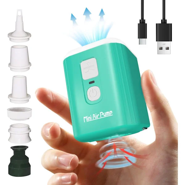 2025 Senaste Modellen Portabel Luftpump för Uppblåsbara Saker: Mini Luftpump med 1600mAh Batteri & Campinglampa - Uppladdningsbar Elektrisk Pump för V
