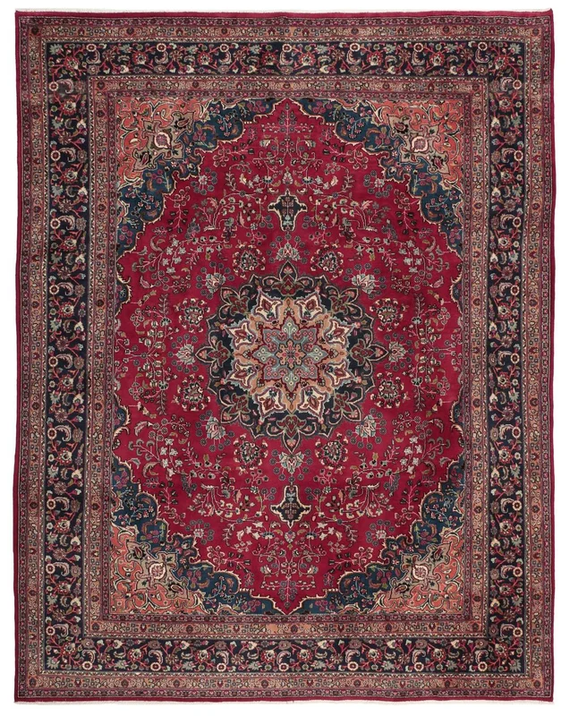 Handknuten Mashad 296X388 Orientalisk Ullmatta Mörkröd/Svart Stor