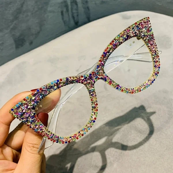 Överdimensionerade solglasögon dam handgjorda bling kattögon solglasögon Dam vintage klara läsglasögon mode solglasögon Oculos