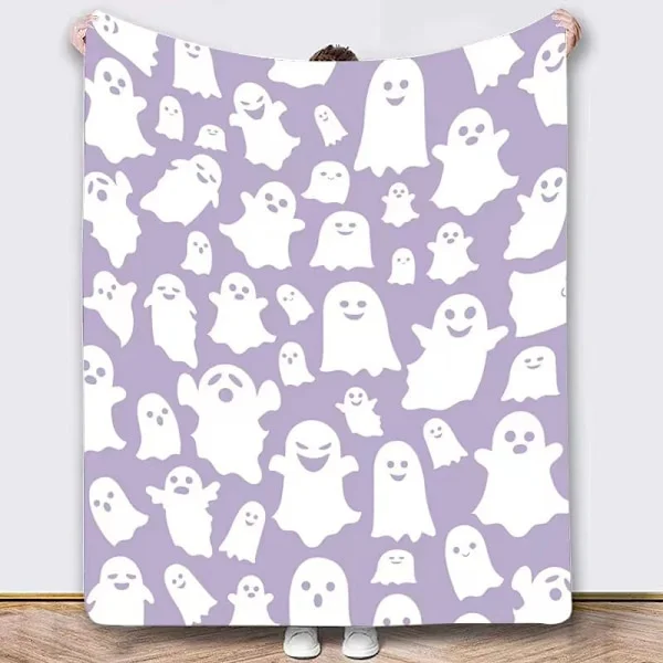 Halloween filt - Plys Halloween filt - Hyggelig flannel grå Halloween dekoration til fest sofa seng stue 127 x 152 cm Stil 50