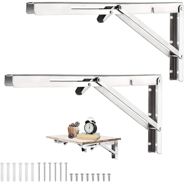 2 st 400 mm väggmonterade fällbara konsoler i rostfritt stål, fällbara konsoler för tunga fällbara hyllor, fällbara