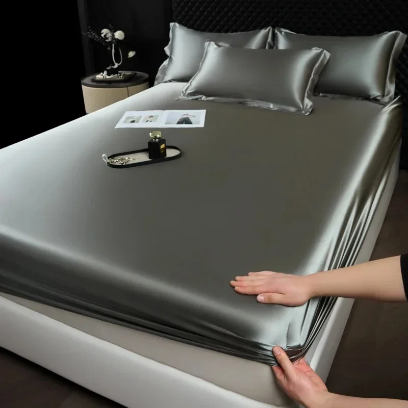 AliExpress - Einfarbiger, modischer Satin-Spannbettlaken-Rayon-Matratzenbezug mit elastischem Band, Bettlaken für Bettwäsche 140 x 200, 160 x 200