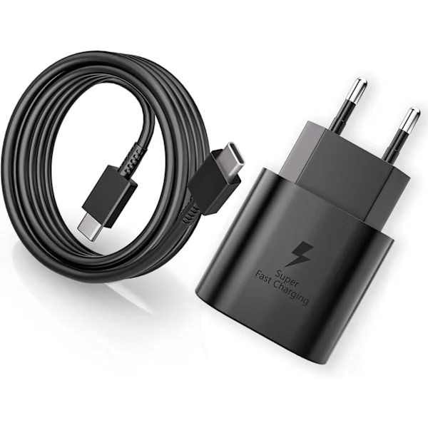 Kompatibel med Samsung, hurtiglader kompatibel med alle Samsung-modeller med 2 m lang USB-C-kabel, svart