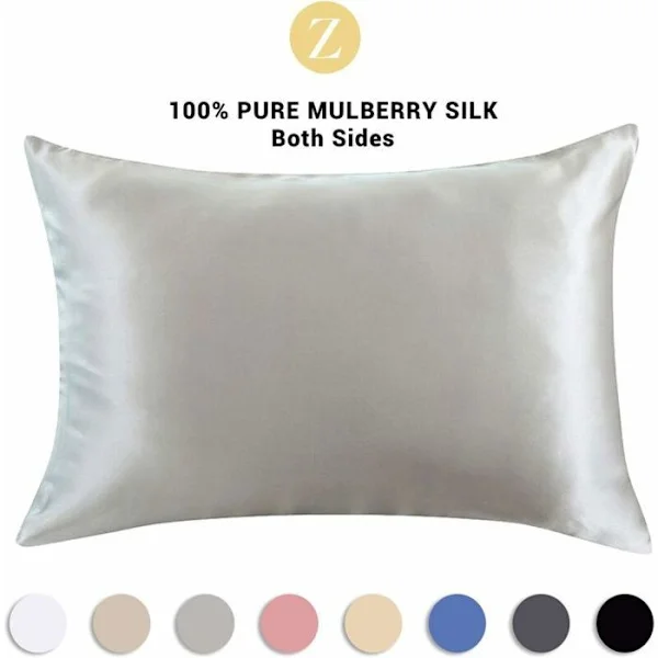 Silkkinen tyynyliina - sopii hiuksille ja iholle - kaksipuolinen silkki 19 mm - 1 kpl, silkki, hopeanharmaa, standardi 50x75