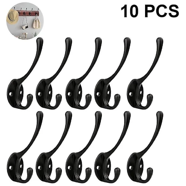 10-pack Rustic Coat Hooks Wall Mounted Heavy Duty Double Hooks Retro Black