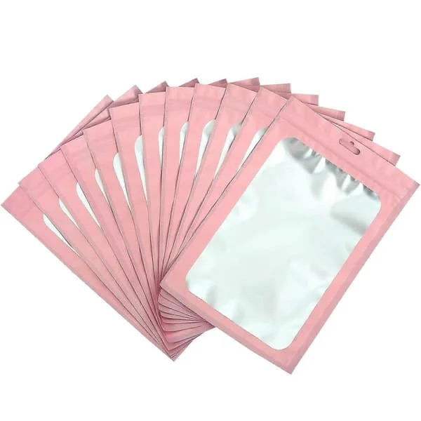 100 st rosa Mylar Seal Folie Holografiska Plastförpackningspåsar, 6x10cm Lukttäta Godispåsar, Små Återförslutningsbara Provförvaringsförseglingar