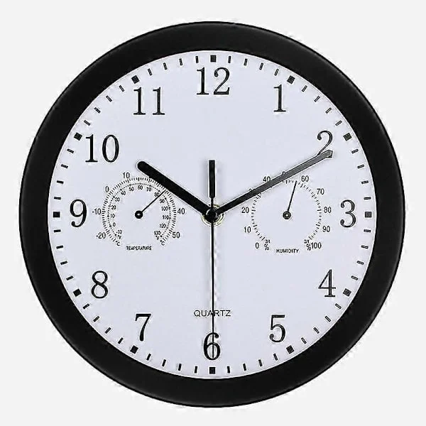 Outdoor Clock Waterproof Garden Clock Waterproof Garden Clocks with Thermometer Hygrometer 10 Inch Metal Retro Wall for Patio Pool Yard Black