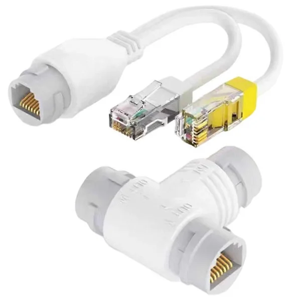 POE Splitter 2 i 1, Trevägs RJ45-kontakt, PVC, Anslutning för dubbla enheter, Kompatibel med IP-säkerhetskamera, 100M Nätverk