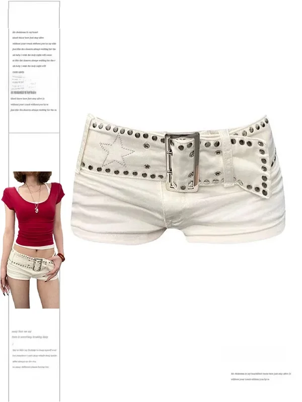 AliExpress - Weiße Denim-Shorts für Damen, Y2k-Jeans, kurze Hosen, Harajuku, ästhetische Vintage-Cowboy-Shorts mit niedriger Taille, 2000er-Jahre-
