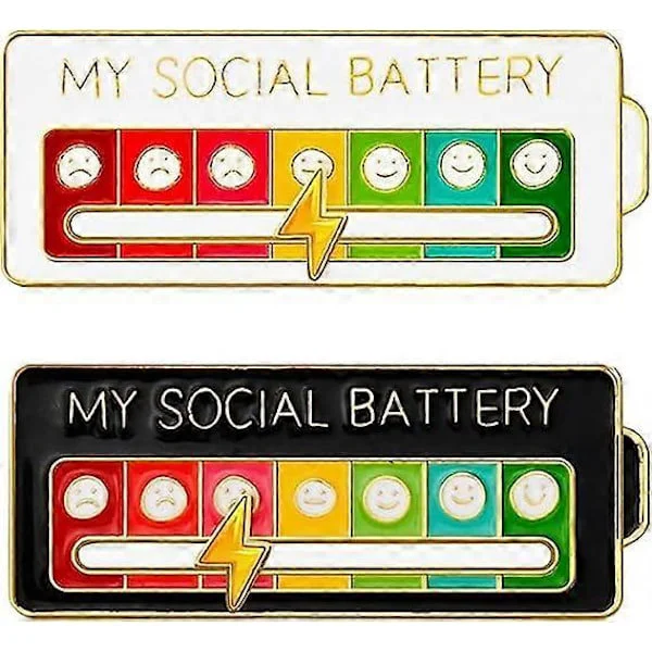 2 st MY SOCIAL BATTERY, Rolig Broschnål för 7 dagar, Nål Rolig Social Batteri Brosch Badge Mood Pin Badge Söt