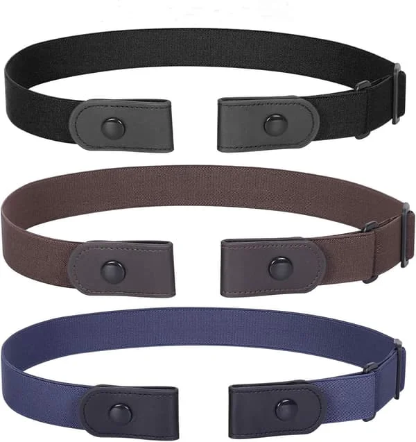 3-pack spännlösa elastiska bälten för kvinnor och män, osynliga bälten utan spänne
