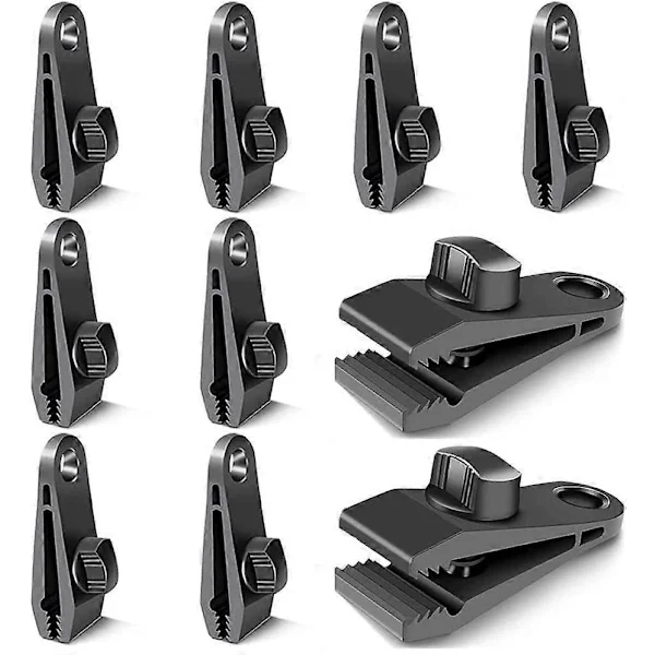 10-pack Fästklämmor för Gardiner, Presenningar, Klämmor för Att Fästa Presenningar, för Tält, Camping, Solskydd, Vindskydd, Tillbehör (Svart)
