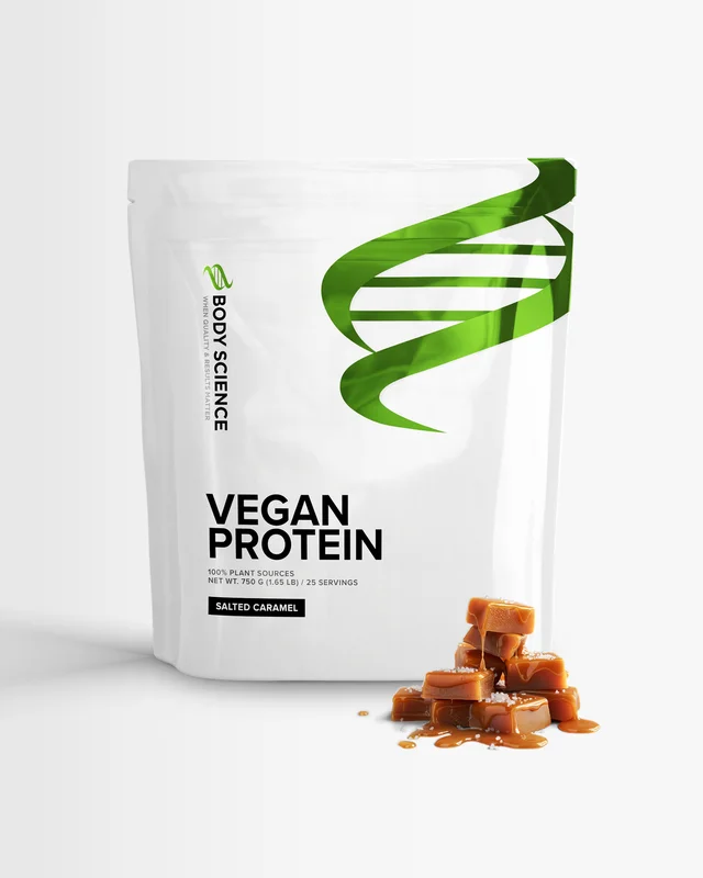Veganprotein - 750 g - Salted Caramel - Body Science Vegan Protein - Soja, Havre & Vete, Veganska kosttillskott, Veganskt proteinpulver