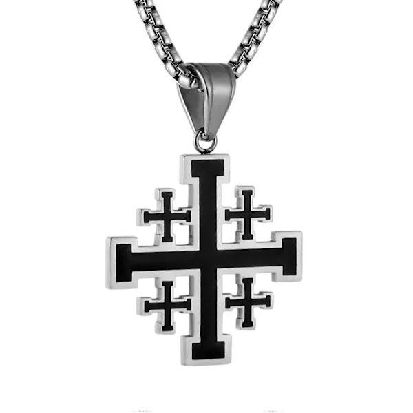 HZMAN Korsfarare Jerusalem Kors Hänge Rostfritt Stål Medeltida Religiös Retro Kristen Halsband Smycken Gåva för Män Pojkar
