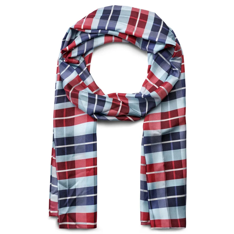 BLUE & BORDEAUX CHEQUERED Pattern Silk Scarf for Men