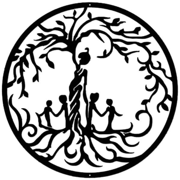 Metal Tree Mom with Children Wall Art Metal Hanging Silhouette Wall Sculpture for Home Decor - 4 Children