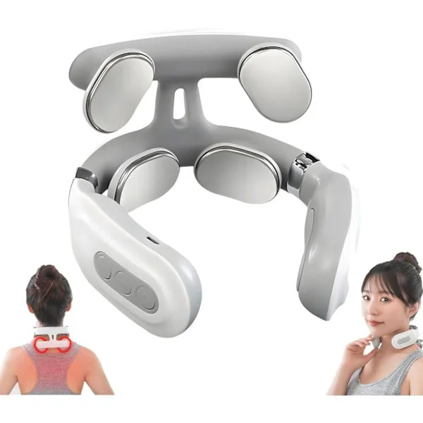 Neck Massager, Massager for Neck Pain, Upgraded Four-Headed Electric Neck Massager, Promotes Muscle Relaxation, White