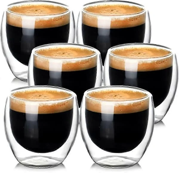 Espressokopper Sæt (6 x 80 ml), Espresso Glas Dobbeltvægget Borosilikatglas - Tåler Opvaskemaskine Latte Macchiato Glas, Cappuccino Kopper