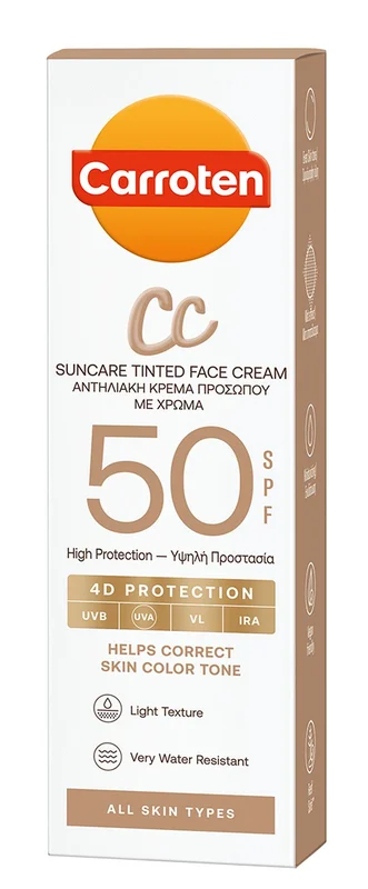 Carroten Suncare Tinted CC Face Cream SPF 50 50 ml, Hudpleje, Solcreme, Solcreme Til Ansigtet