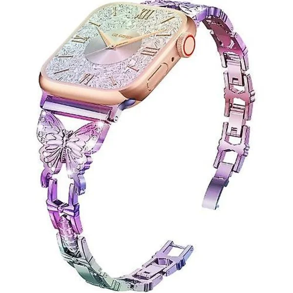 Passar Apple Watch8 Armband Diamant - Inlagt Metall Fjäril Armband Klocka