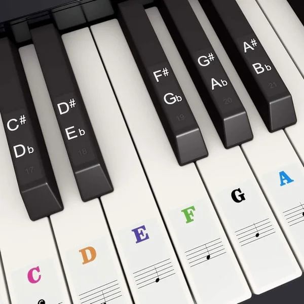 Fargede pianoklistremerker for 37, 49, 54, 61, 88 tangenter, fargerike pianoklistremerker erstatning pianoklistremerker noter for keyboard for barn 