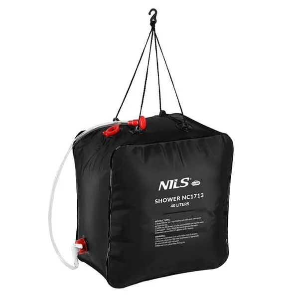 Bärbar dusch 40L - NILS CAMP - 40 L - Bärbar - Camping - Snöre med krok - Slang med duschmunstycke