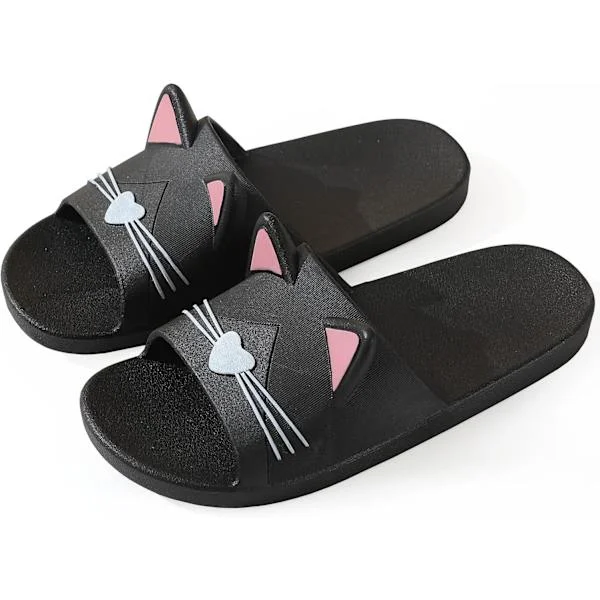 Svarta hemmatofflor för barn och vuxna pojke flicka flip flops sommarsandaler badskor kvinnor män poolstrandsandaler 44-45EU