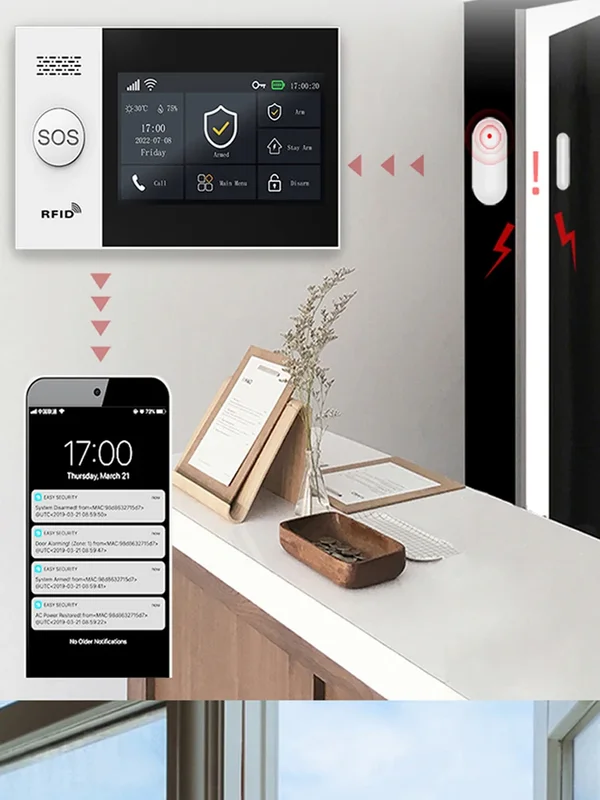 AliExpress - Accessoires d'alarme intelligents PGST 433MHz, connexion WIFI GSM, capteur de porte, kit d'alarme de sécurité domestique sans fil