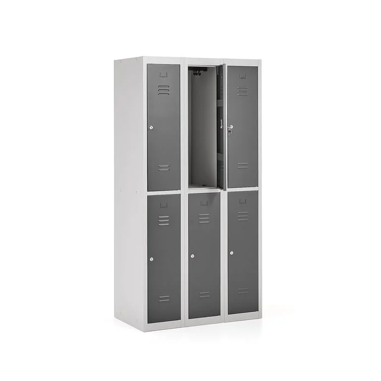 Pukukaappi CLICK, 6 ovea, 3 osaa, 1800x900x500 mm, harmaa runko, tummanharmaa ovi