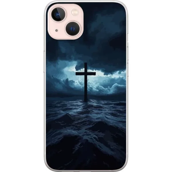 Kompatibelt Mobilskal till Apple iPhone 13 Kors i stormigt hav dramatisk kristen himmel mörka vågor religiös konst tro kors hav himmel andlig tapet a