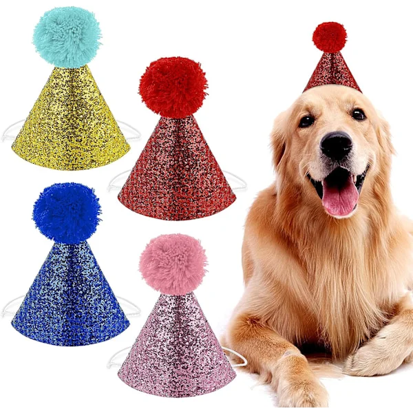 Födselsedagshattar för hundar, 4 stycken hundfest hattar festdekorationer accessoarer för hund katt pannband hattar
