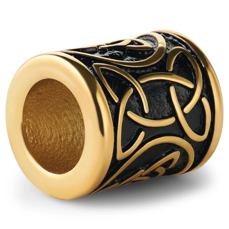 Anillo para barba con nudo celta de acero inoxidable dorado para hombres - Anillos y cuentas para barba