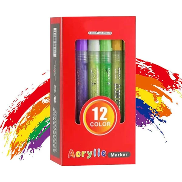 Meget pigmenterede akrylpenne, tegnesæt med fiberspids, nye akrylpenne til stenmaling, keramik, glas, 12 stk.