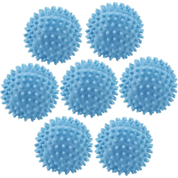 7-delt tørreboldssæt, blå genanvendelige vaskemaskinebolde, vaskebolde blødgør og fjerner fnug fra tøj