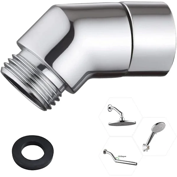 Handdusch adapter 135 grader 1/2" vinkel lutning duschhuvud adapter vinkel för handdusch koppar vinkel duschslang med packning (Silver)