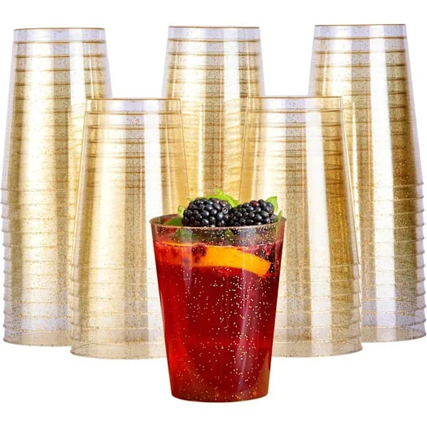 50 Premium tykke plastglass, plastfestglass med gullglitter (285 ml / 10 oz) - Gjenbrukbare plastglass, vannglass-FQ4-