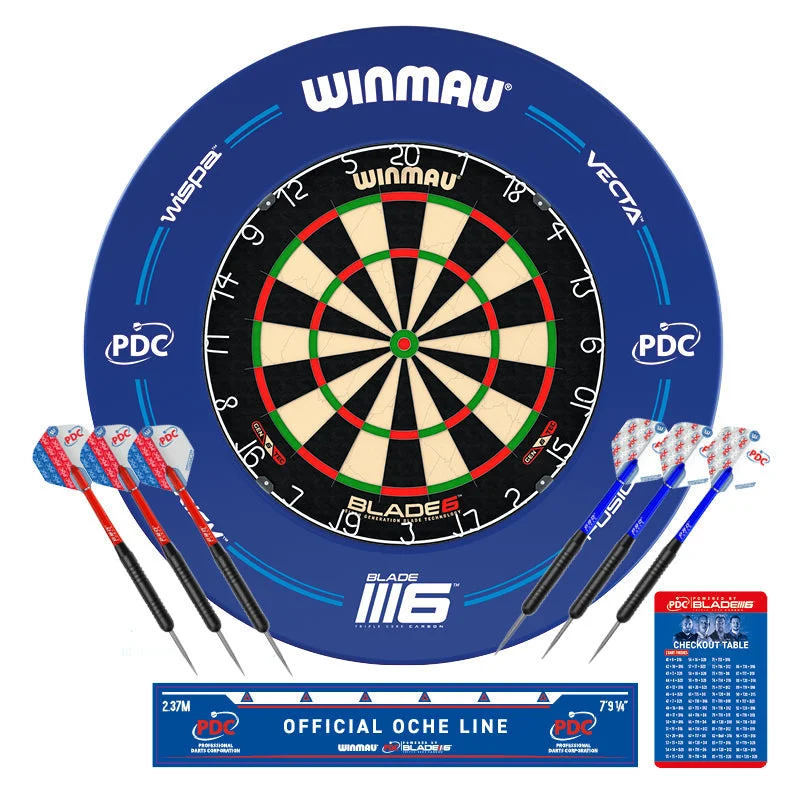 Winmau Blade 6 Dartboard & PDC Surround Set - Complete bundle with Darts & Oche